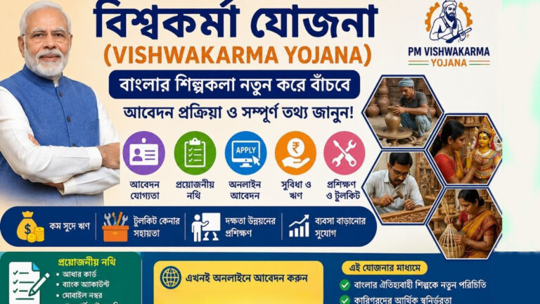 বিশ্বকর্মা যোজনার(Vishwakarma Yojana) মাধ্যমে বাংলার শিল্পকলা নতুন করে বাঁচবে, আবেদন প্রক্রিয়া সম্পূর্ণ তথ্য জানুন!