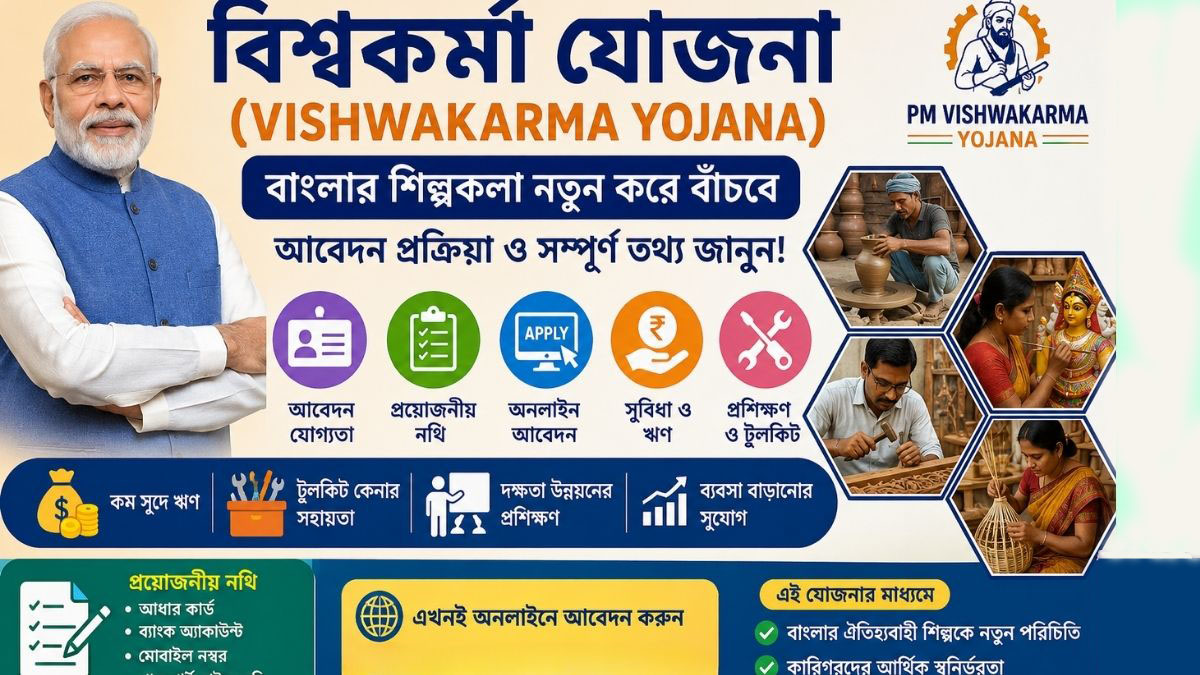 বিশ্বকর্মা যোজনার(Vishwakarma Yojana) মাধ্যমে বাংলার শিল্পকলা নতুন করে বাঁচবে, আবেদন প্রক্রিয়া সম্পূর্ণ তথ্য জানুন!